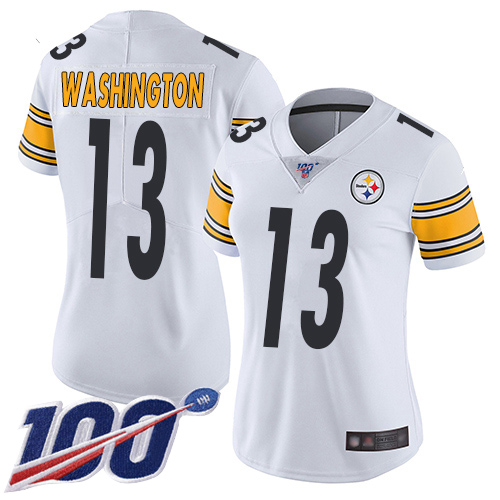 Women Pittsburgh Steelers Football #13 Limited White James Washington Road 100th Season Vapor Untouchable Nike NFL Jersey->women nfl jersey->Women Jersey